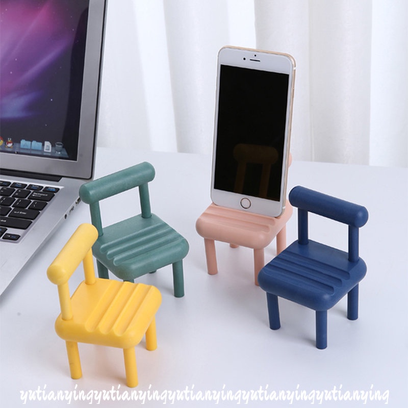 Kreatif Mini 3slot Rak Desain Kursi Kayu Lazy Desktop Phone Bracket Phone Stand