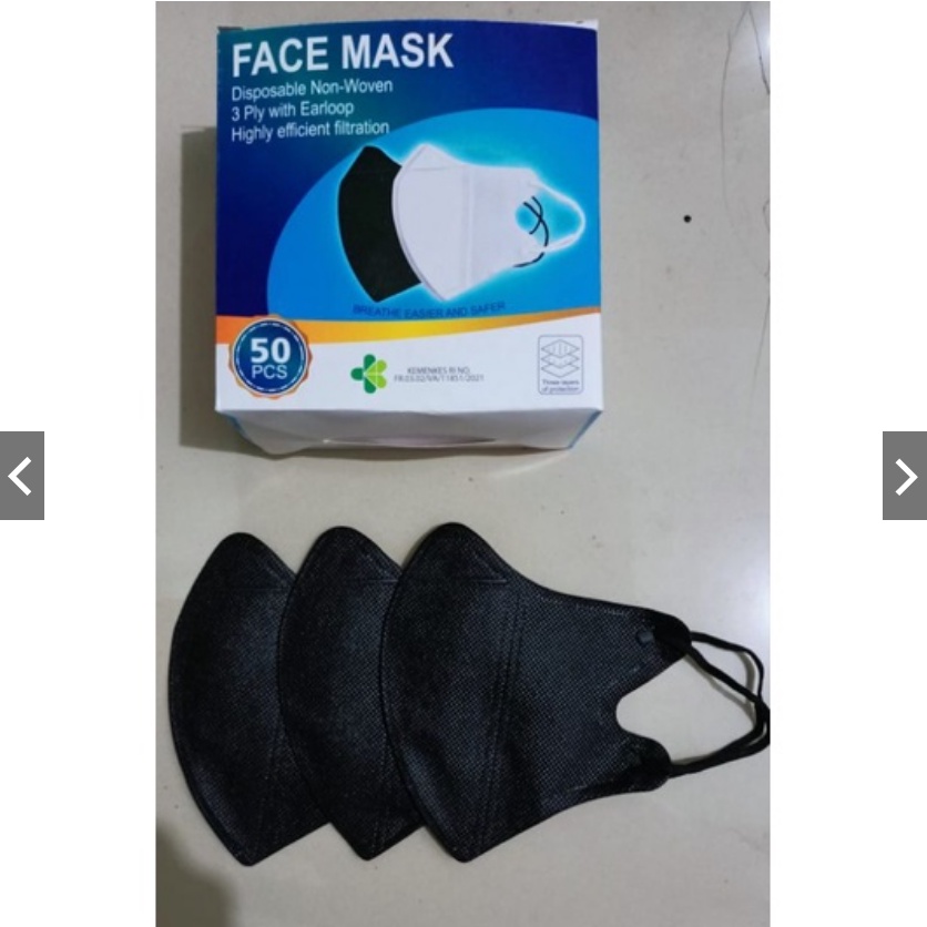 MASKER DUCKBILL PUTIH / HITAM 3D 3ply ISI 50pcs Setara Mouson Alkindo