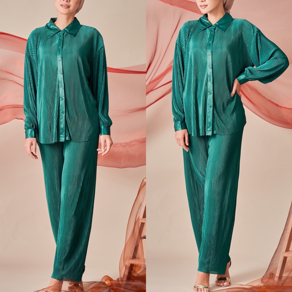 SETELAN SET STELAN SATIN PLISKET MUSLIM MODERN WANITA IMPORT IMPOR SATIN PLISKET MODEREN PREMIUM MURAH