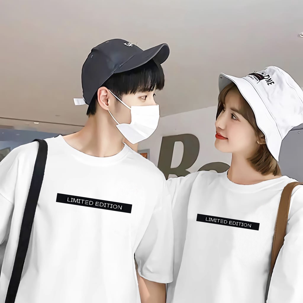 Baju Kaos Distro Limited Edition Couple Pasangan Pria Wanita Lengan Pendek Kekinian Bahan Katun Comb