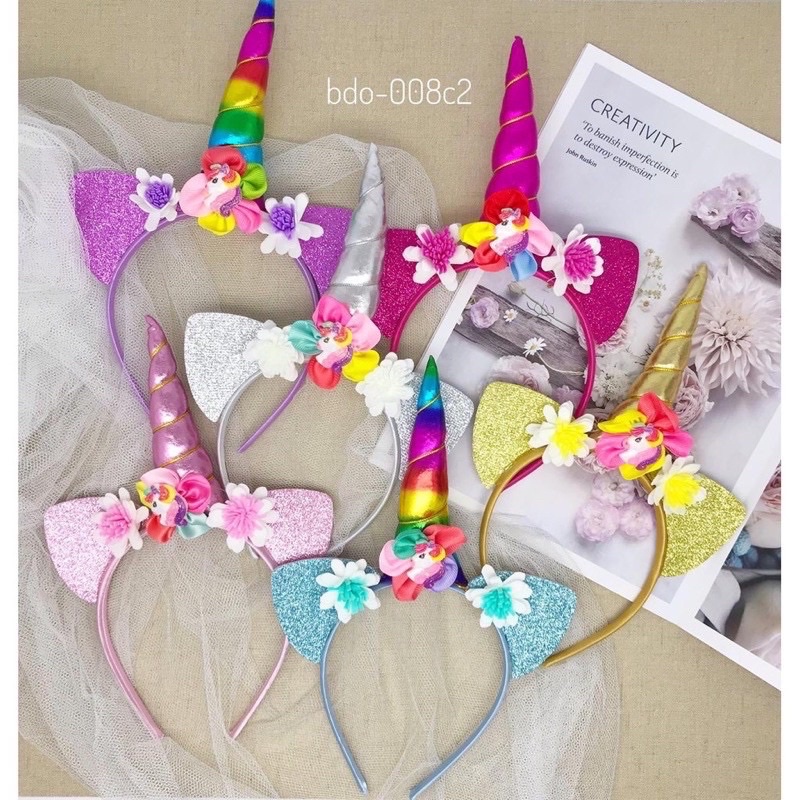 Bando Unicorn/Bando Pesta Anak/Aksesori Rambut Anak Warna Warni Tanduk Kuda Poni Import