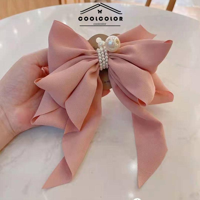 COD❤️Korea Jepit Rambut Busur Besar Pita Mutiara Pita Rambut Klip Rambut Gadis Lucu- cl