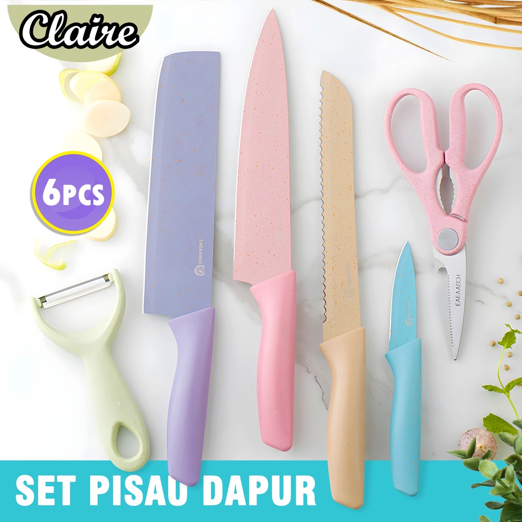 PISAU SET JERAMI / PERALATAN MASAK PISAU / 6IN1 PISAU SET STAINLESS JERAMI ANTI LENGKET