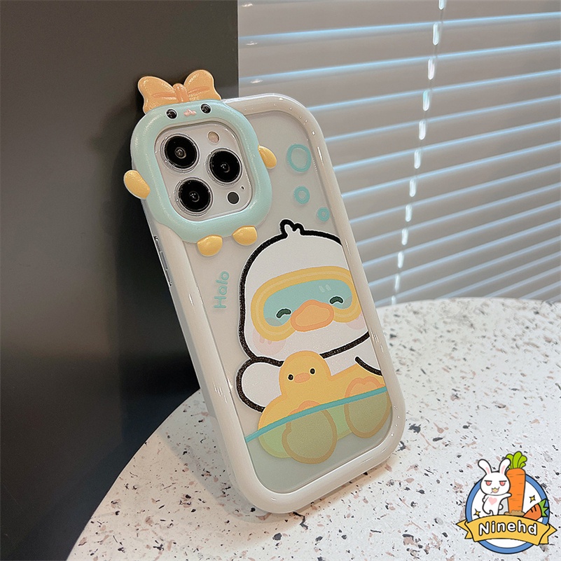IPHONE Casing Kompatibel Untuk Iphone14 13 12 11 Pro Max X Xr Xs Max7 8 6 6s Plus Se2020Sarung Ponsel Bebek Lucu Little Monster Lens 2in1 Protection Silicone Soft Case Cover Pelindung