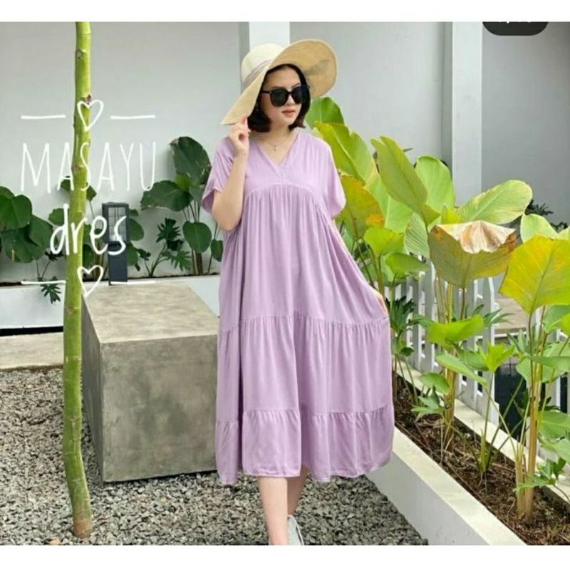 Midi Dress Polos Wanita Dewasa Lengan Pendek Model Kanzia Kimono Bahan Rayon