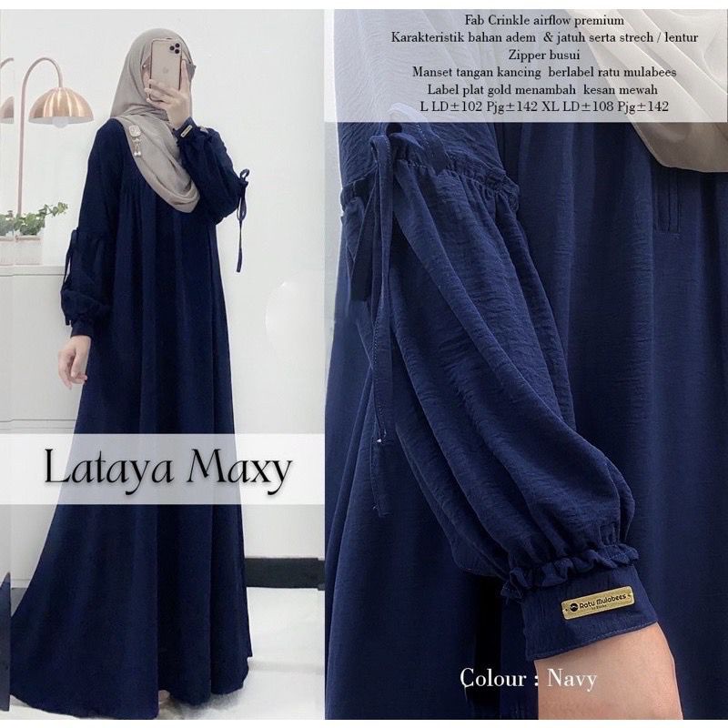 Rossi Gamis Terbaru Lengan Rempel Crinkle Airflow Long Dress Kekinian