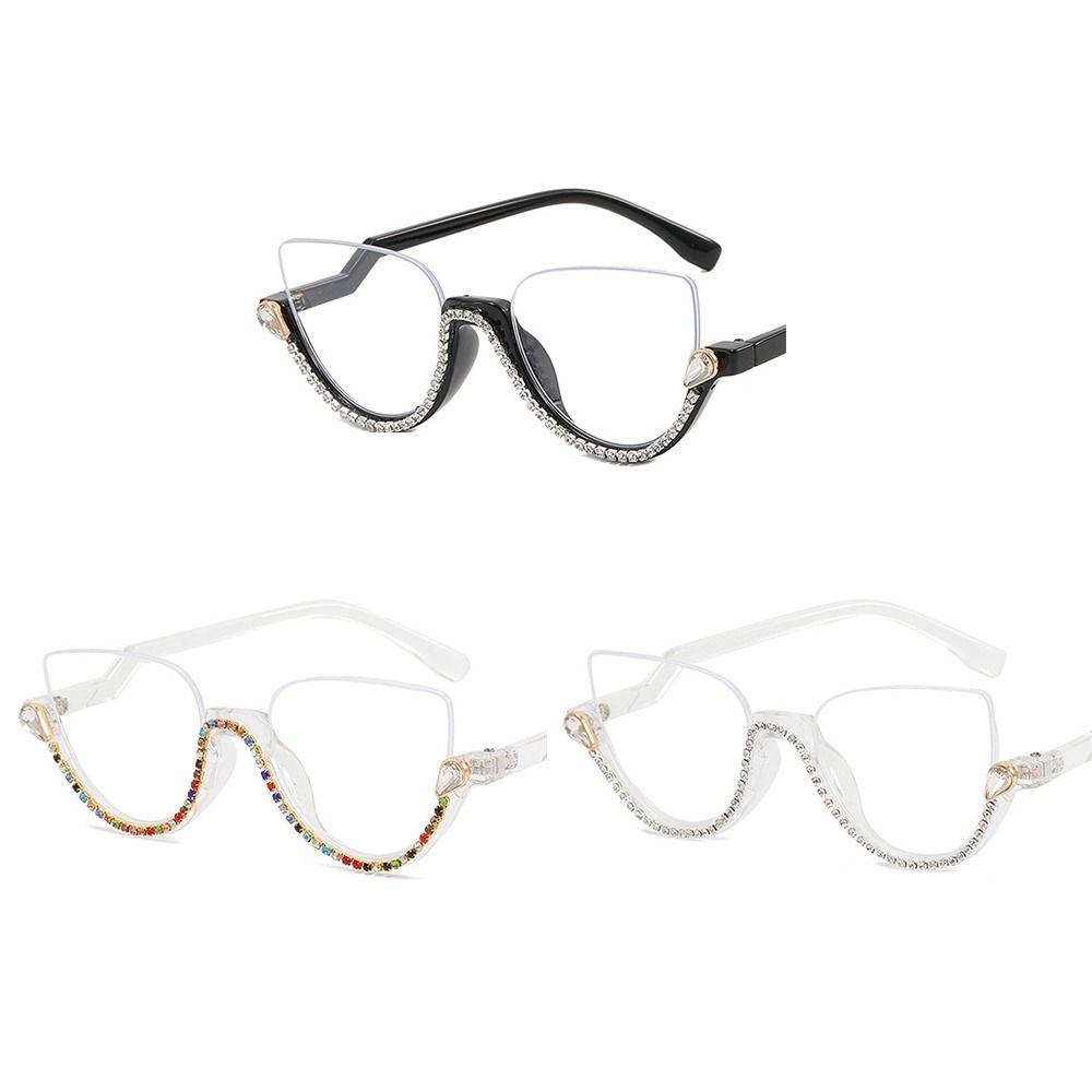 R-flower Anti-blue Light Glasses Retro Anti Silau &amp; UV Half Frame Kacamata Cat Eye Frame