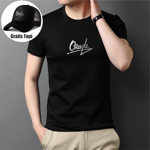 GRATIS TOPI  Kaos Distro Oraqle Abu-Abu Original Lengan Pendek Bahan cotton combed 30s Premium Pria 