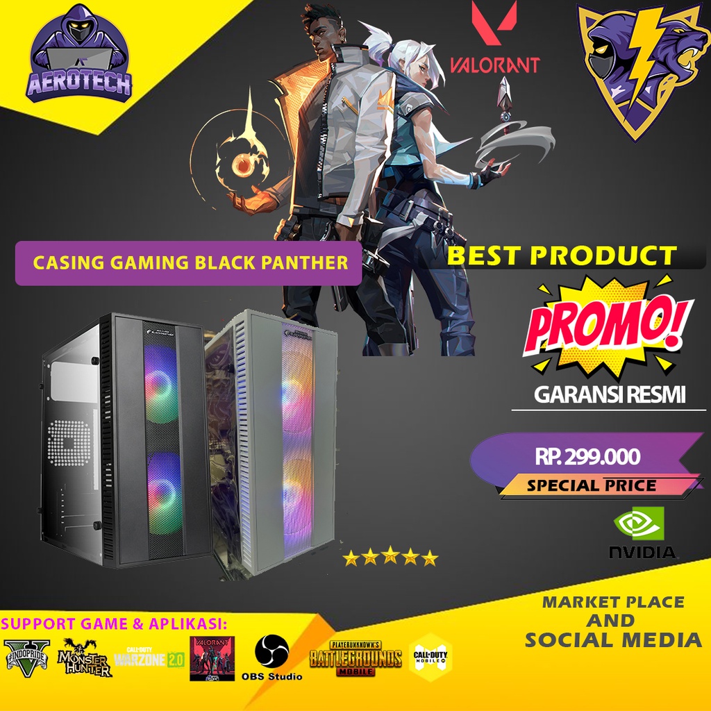 CASING PC GAMING BLACK PANTHER | M-ATX | RGB Front Panel Include Fan RGB