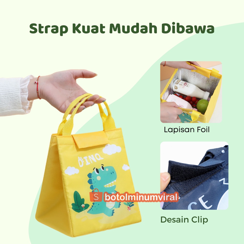 Tas Bekal Anak Karakter Lapisan Foil Lunch Box Cooler Bag Clip