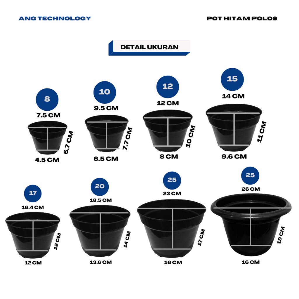 Pot Bunga ANG Hitam 20 cm 15 cm 17 cm Termurah se-Indonesia