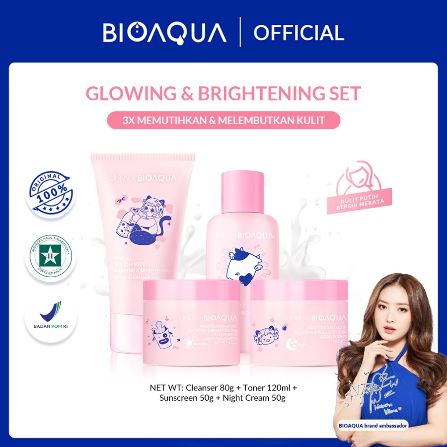 ✨ AKU MURAH ✨ BIOAQUA 4pcs Skincare Paket Niacinamide Glowing dan Acne Set - Glowing Set