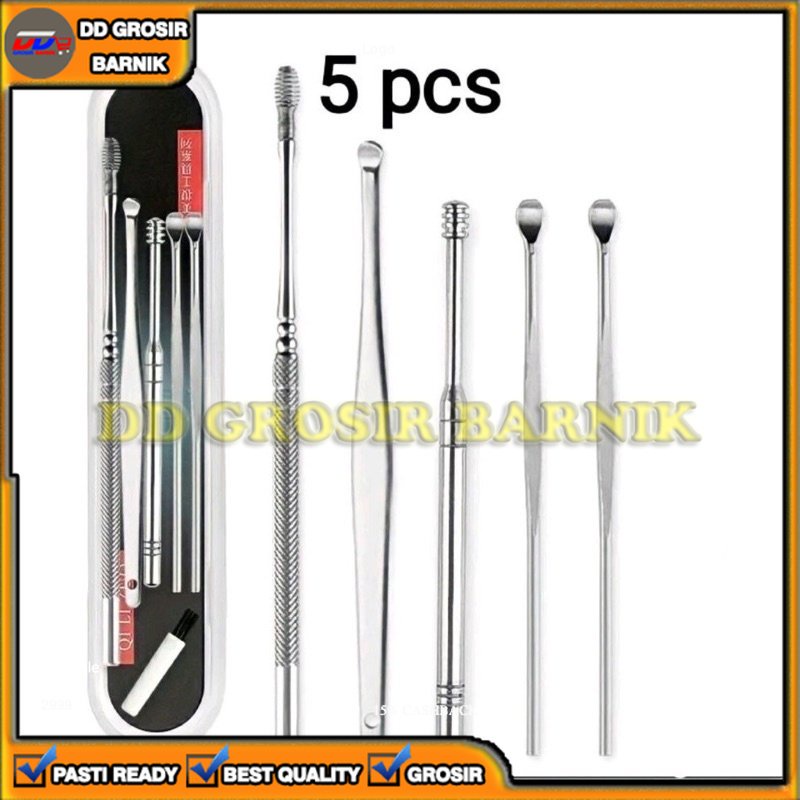 [DGB] PEMBERSIH TELINGA COTTON BUD KOREK KUPING 5 IN 1 5IN1 FULL STAINLESS STEEL MULTIFUNGSI SERBAGUNA