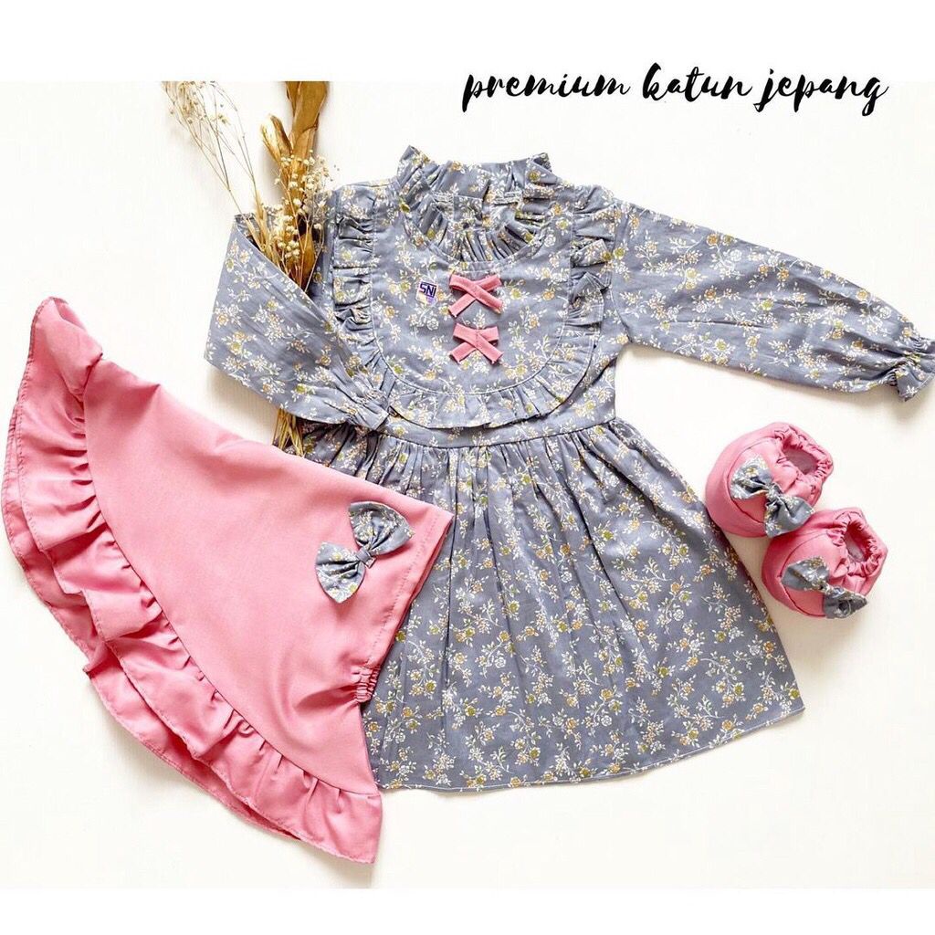 LIK055 Gamis Hijab Setelan anak /Turban /Dress Baju Muslim anak perempuan /baju lebaran anak/ aqiqah/ Fashion Gamis anak /Moslem Kids Suit