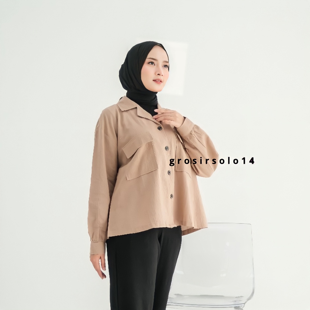 COZIE Jaket Wanita Korean Style Linen Crinkle Premium Oversize Saku Depan - Atasan Wanita Jaket Oversize Crop Outer