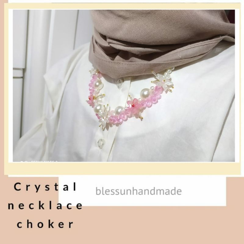 crystal necklace choker daisy by blessun handmade / kalung hijab mutiara / necklace hijab