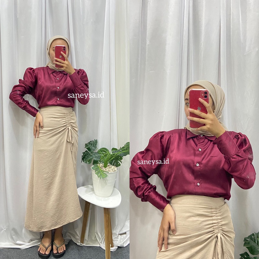 Tamara Skirt - Rok Serut Casual Korean Look -  Midi Maxy  Skirt - Rok Wanita Korean Terbaru - Rok Crinkle