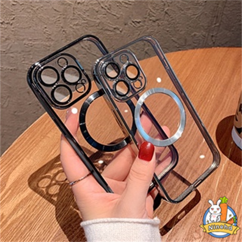 Soft Case Silikon Magnetik Mewah Warna Ungu Untuk iPhone 14 13 12 11 Pro Max