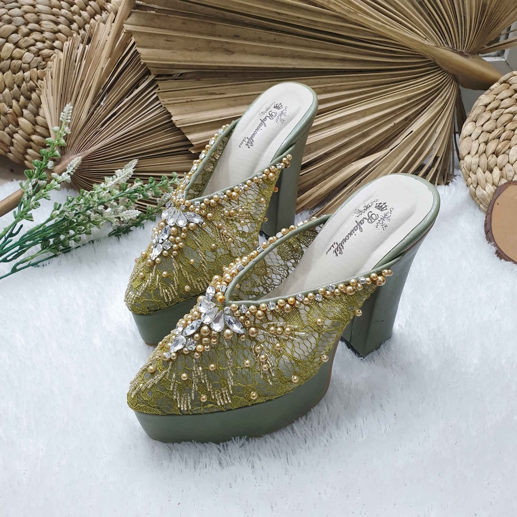 Sepatu wedding pesta cantik alena hiaju olive 12cm tahu