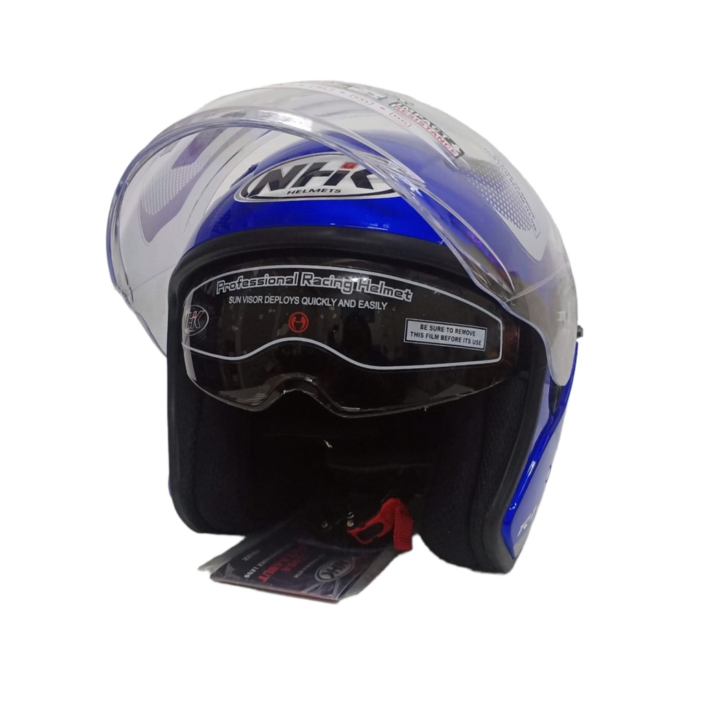 NHK R1 MAX SOLID CANDY BLUE HELM OPEN FACE DOBLE VISOR