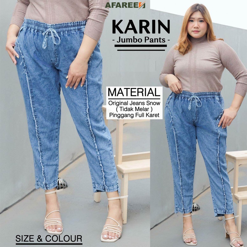 AFAREEN - Baggy Jeans Karin Jumbo Baggypants Jeans Pinggang Karet Kolor Premium BB 65-90 Kg