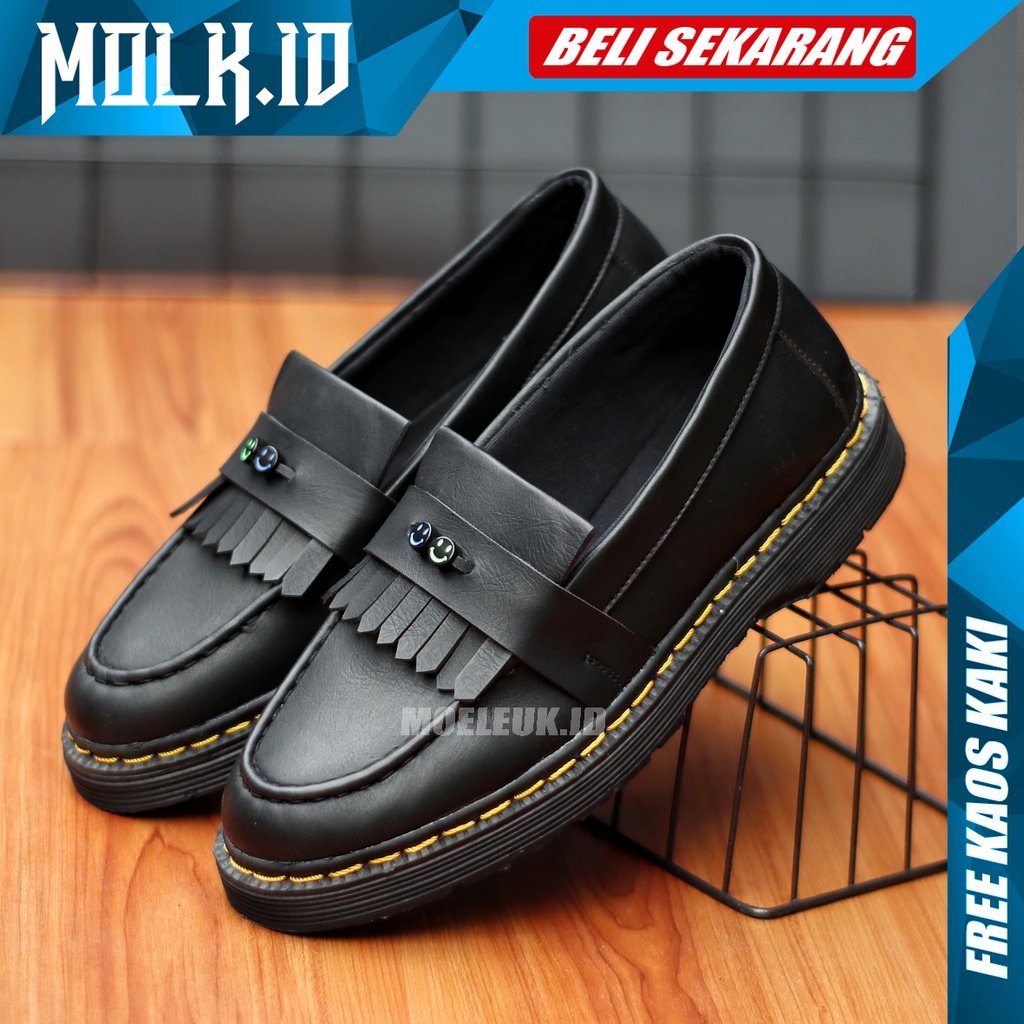 MOLK Sepatu Docmart Pria Smile Original Formal Slip On Casual Kerja Kuliah Main Kondangan Hitam Dinas Resmi