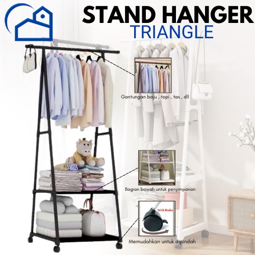 Triangle Stand Hanger Baju Rak Buku Pakaian Rak Serbaguna Dengan 4 Roda GANTUNGAN PAKAIAN TIANG BERDIRI DENGAN 4 RODA homestation