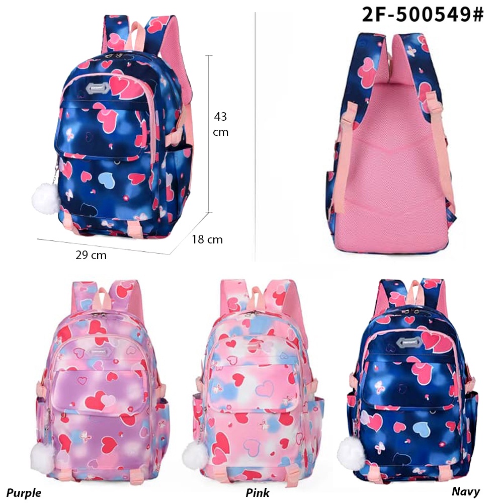 FORTUNE  Tas ABG Fashion Korea Ransel Sekolah SMP-SMA Tas Remaja Perempuan Terbaru Import FREE Gantungan Pompom Tas Sekolah TK-Paud Wanita Backpack School Import