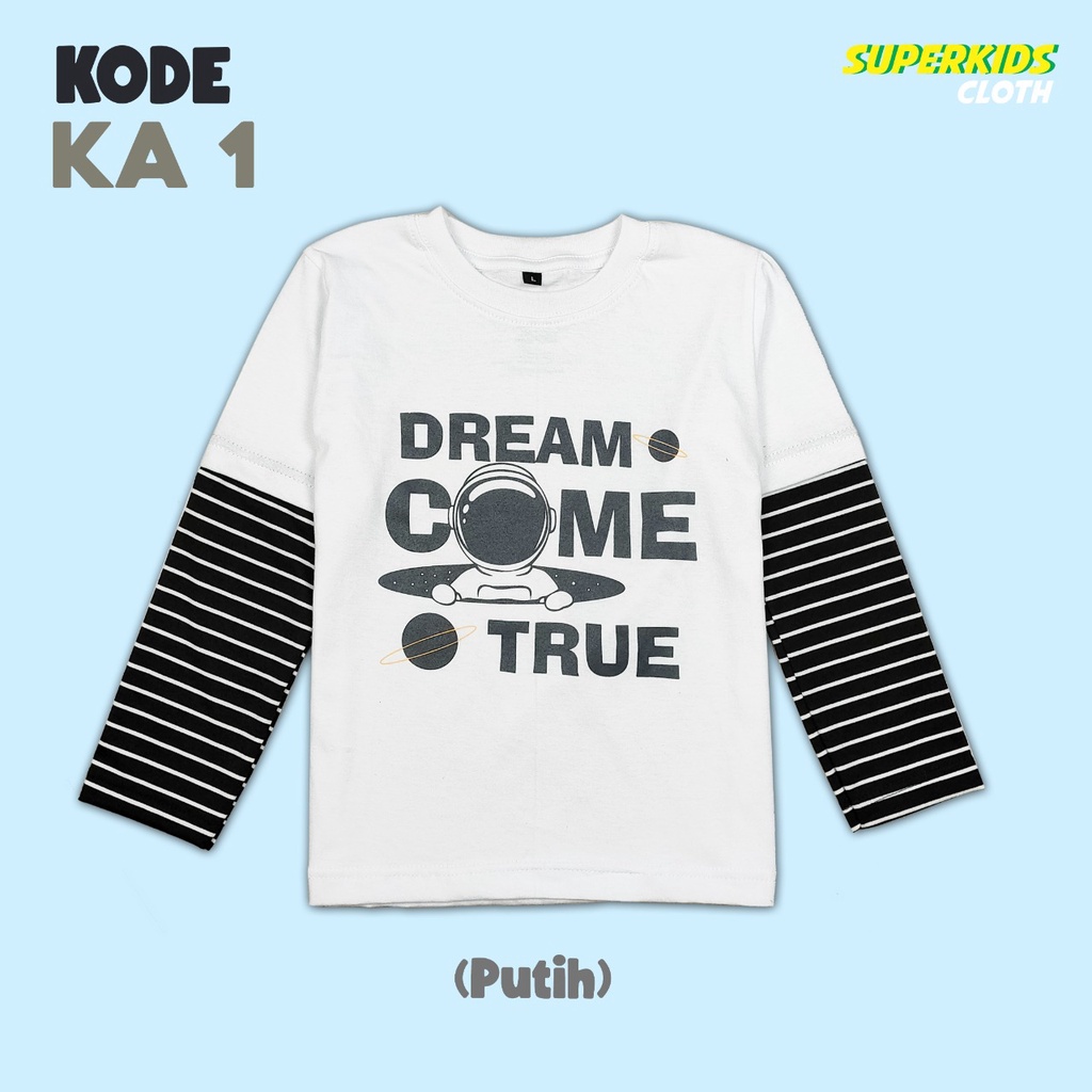 KAOS ANAK COWOK/ PAKAIAN ANAK LAKI-LAKI ASTRONOUT PUTIH STRIPE 1-11 TAHUN BRAND SUPERKIDS CLOTH