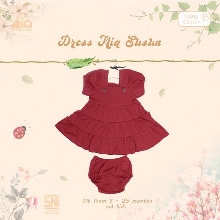 NIA Dress Bayi Perempuan Dress Bayi Nia Susun Polos Warna Premium 3-6 Bulan