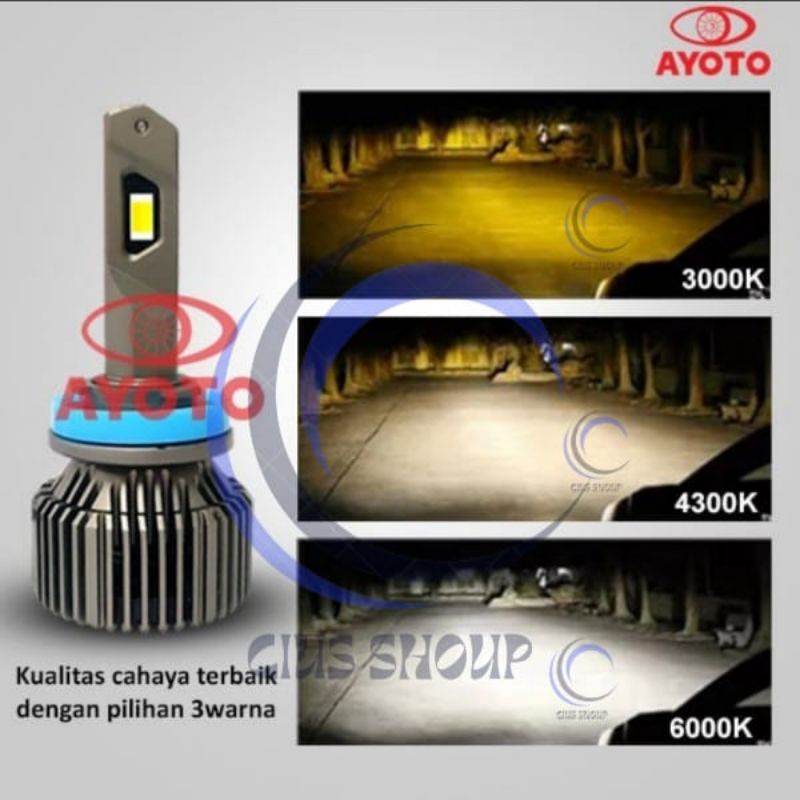 SEPASANG LAMPU LED H4, H11,H8 H7 HB3(9005) AYOTO A3 45W 3 WARNA PUTIH , KUNING, WARMWHITE LAMPU HEADLAMP,FOGLAMP MOBIL