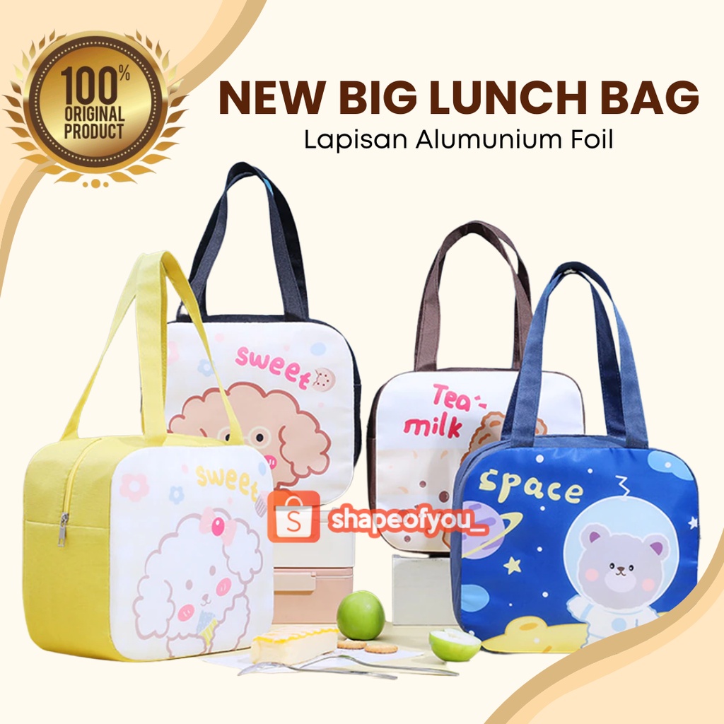 Tas Bekal Anak Cooler Bag Tahan Panas Lunch Bag Sekolah Besar Motif Karakter Premium