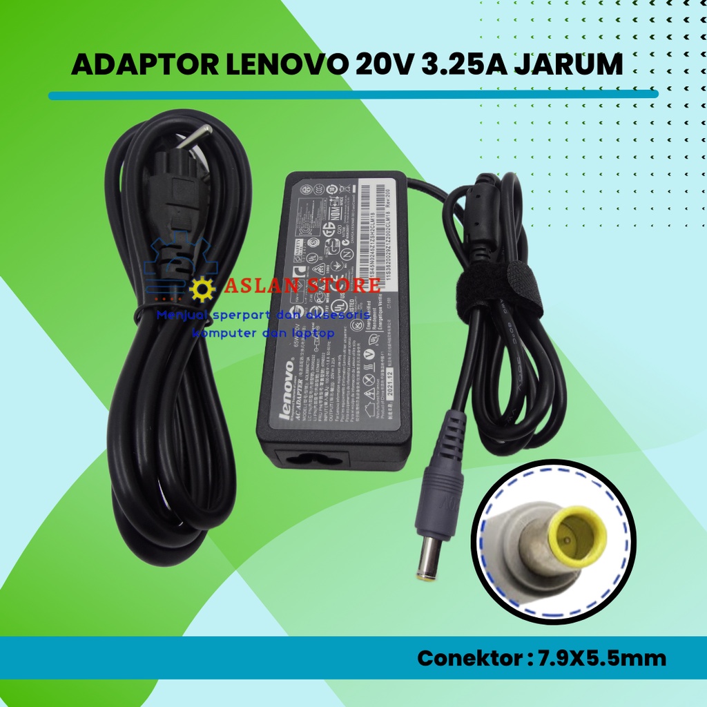 Adaptor Charger Lenovo 20V 3.25A For Thinkpad T410 T420 X200  Lenovo B490 B590 V580 SL500 SL510 T430u T520 X120e X130e X131e 40Y7657 40Y769