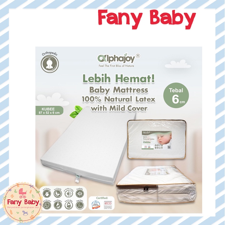 ALPHAJOY KUBEE MATTRESS 87X52X6CM 100% NATURAL LATEX WITH MILD COVER