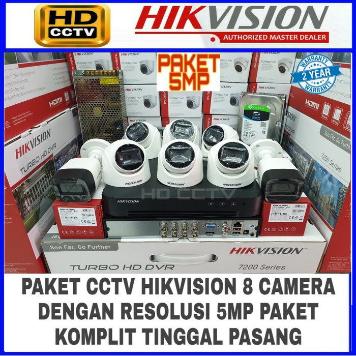 PAKET CCTV HIKVISION 5MP DVR 16 CHANNEL 8 KAMERA HDD 1TB SIAP PASANG