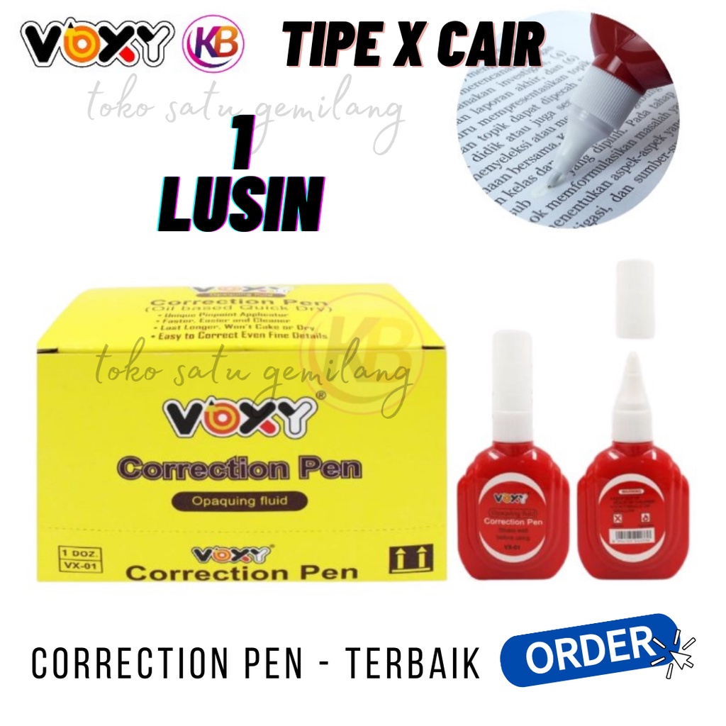 

(12 Pcs ) Tipex Voxy Vx-01 - Tip Ex - Tipe x Cair - Pengapus Kertas Cepat Kering - Voxy Vx-01 Correctin Pen -Toko Gemilang