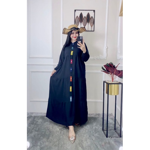 [BISA COD] Glessa midi dress terbaru/mididressusun kancing pelangi viral/Gamis rayon terlaris