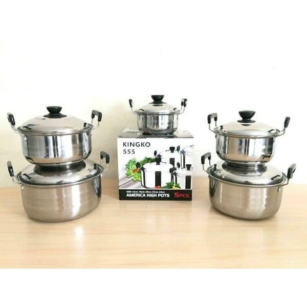 Panci Set Kingko 555 Stainless isi 5 set America High Pots + Steamer