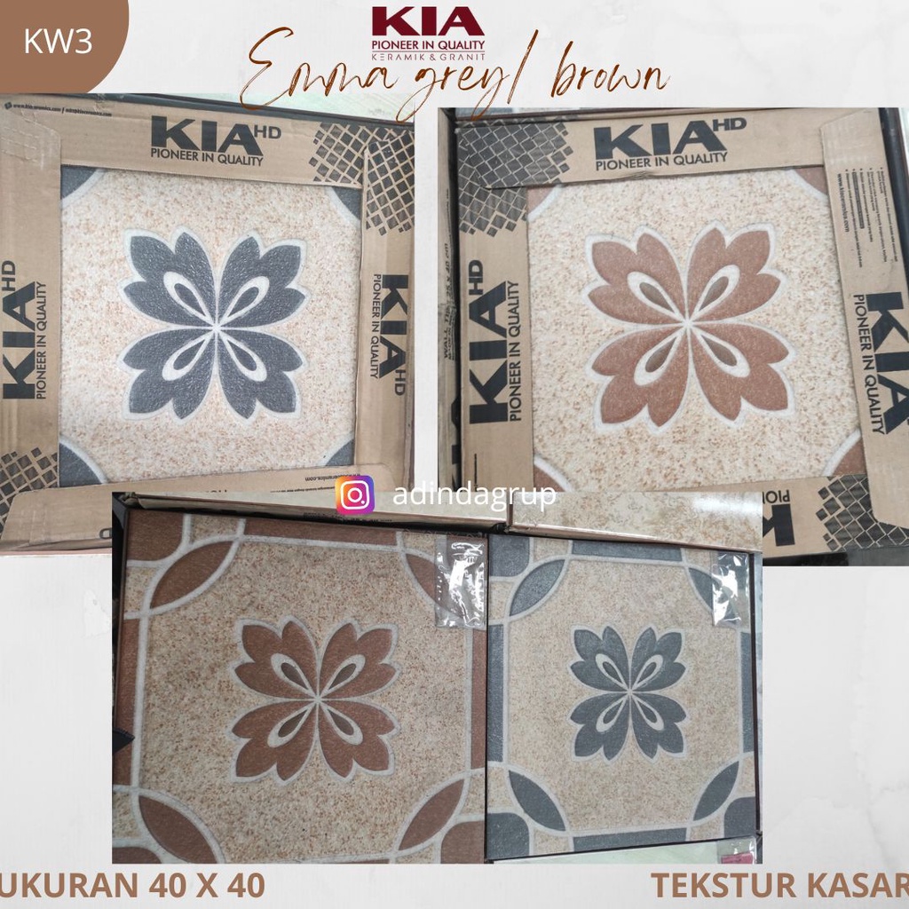 Keramik Lantai KIA Emma Grey/Brown Kasar 40X40 KW3 BARU