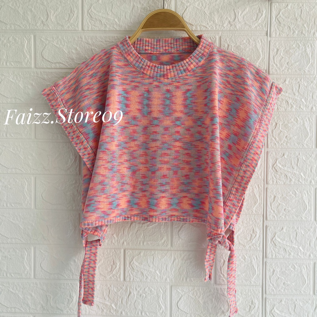 MIDA VEST CROP RAJUT TALI SAMPING WARNA ANGKASA WANITA