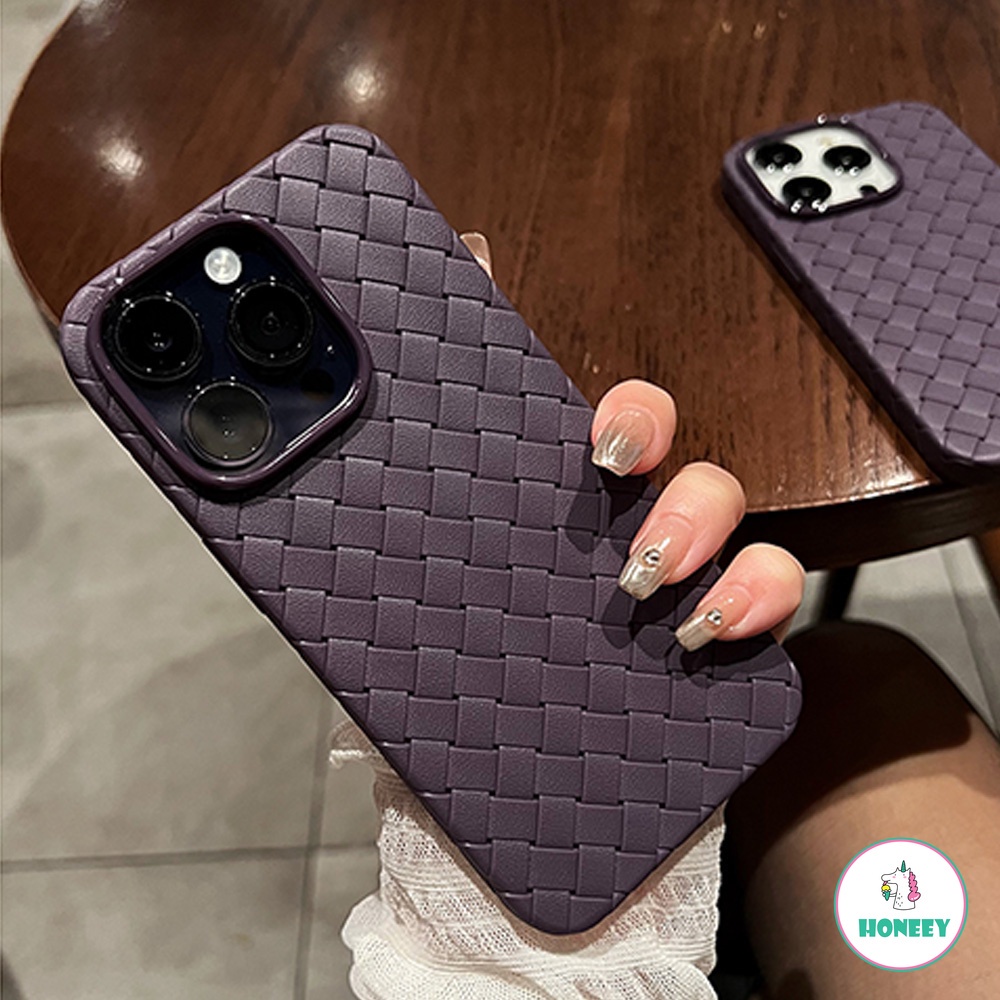 IPHONE Luxury Breatheable Woven Braid Phone Case Kompatibel Untuk Iphone14 13 11 12 Pro Max Emboss Bumper Matte Bahan Kulit Sutra Lembut Penutup Belakang Handphone