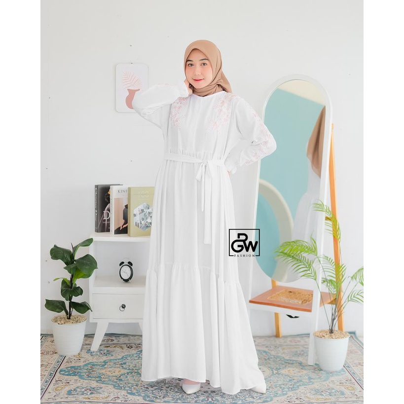 DRESS CRINGKLE BORDIR HANUM RGW BAJU GAMIS WANITA SIMPEL CANTIK KEKINIAN MODEL OOTD SYARI