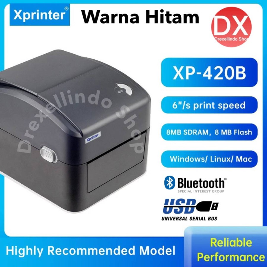 Printer Thermal Label Barcode XPRINTER XP-420B Warna Hitam USB BLUETOOTH