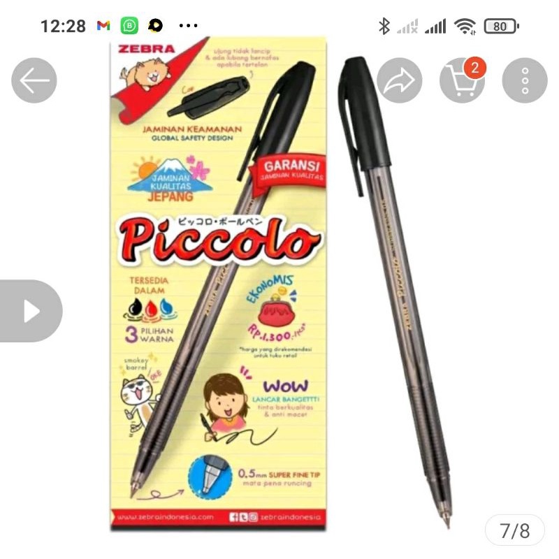 BALLPOINT / BOLPEN | PULPEN ZEBRA PICCOLO 0.5 (1PAK) MURAH