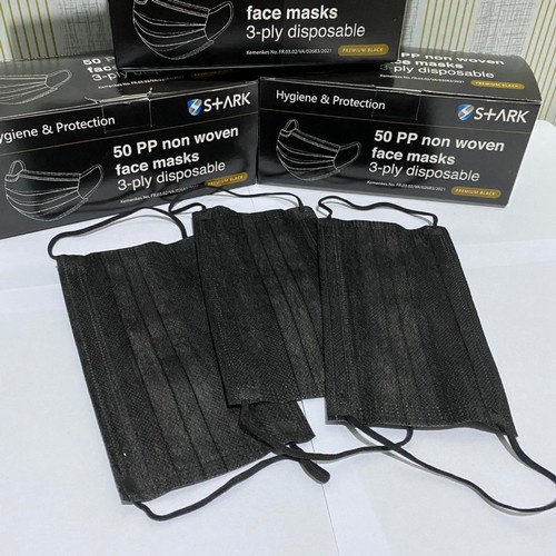 𝗪𝗶𝗻𝗱𝗮 𝗣𝗿𝗮𝗱𝗶𝘁𝗮  Masker Medis 3ply Earlopp Hijab Disposable Biru Hitam 50 Pcs