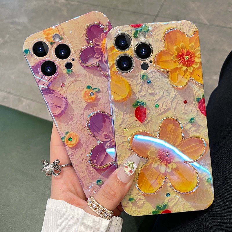 Purple Flower Softcase Case HP Lucu for iphone XS Max XR 11 Pro Max 12 Pro Max 13 Pro Max