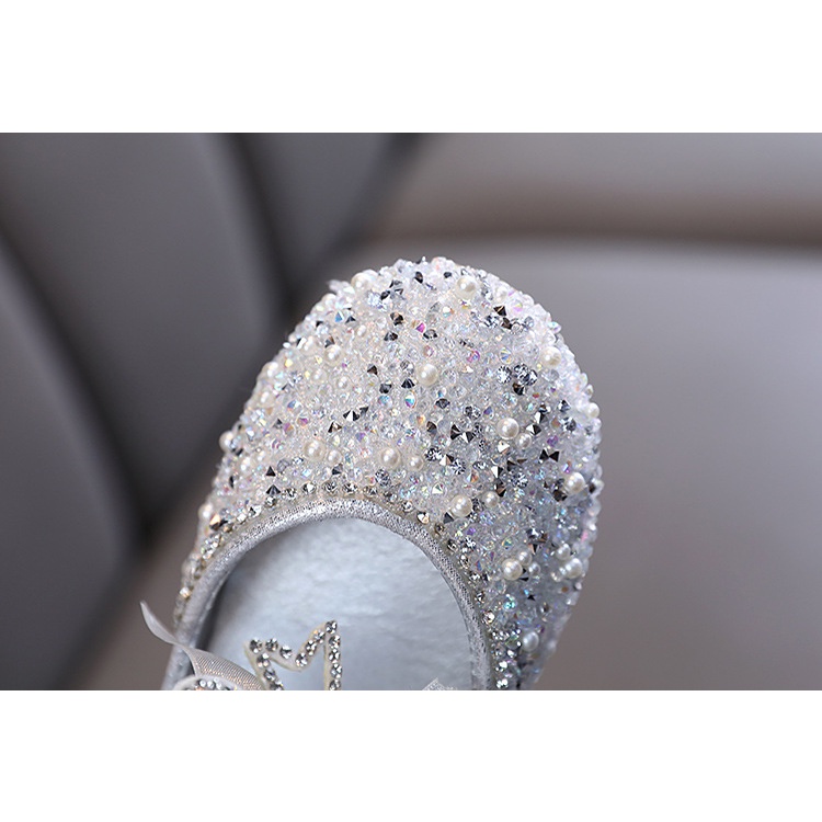 SH16-Sepatu Pesta Anak Perempuan Flat Import Blink Aksen Pita Lace Mutiara