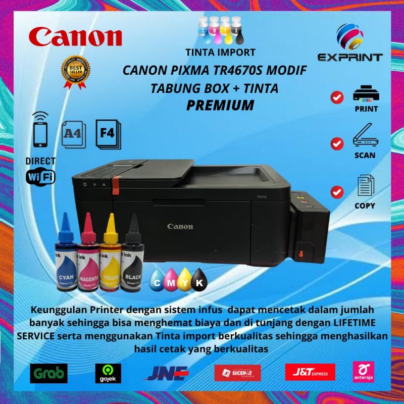 Printer Canon Pixma TR4670s + Infus Tabung Box Hitam ( Print Scan Copy Fax Adf Wifi )