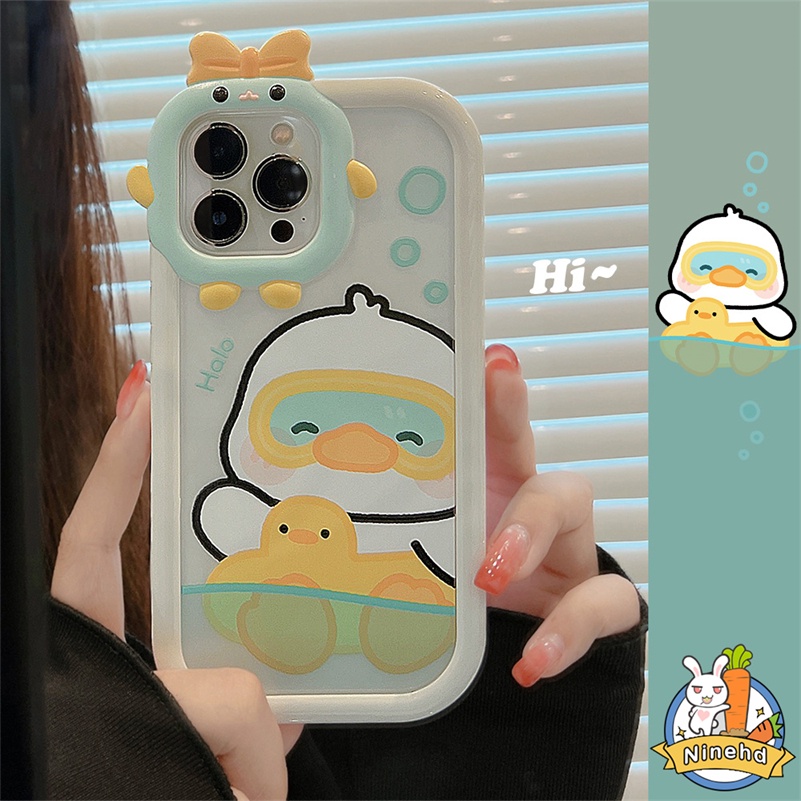 IPHONE Casing Kompatibel Untuk Iphone14 13 12 11 Pro Max X Xr Xs Max7 8 6 6s Plus Se2020Sarung Ponsel Bebek Lucu Little Monster Lens 2in1 Protection Silicone Soft Case Cover Pelindung