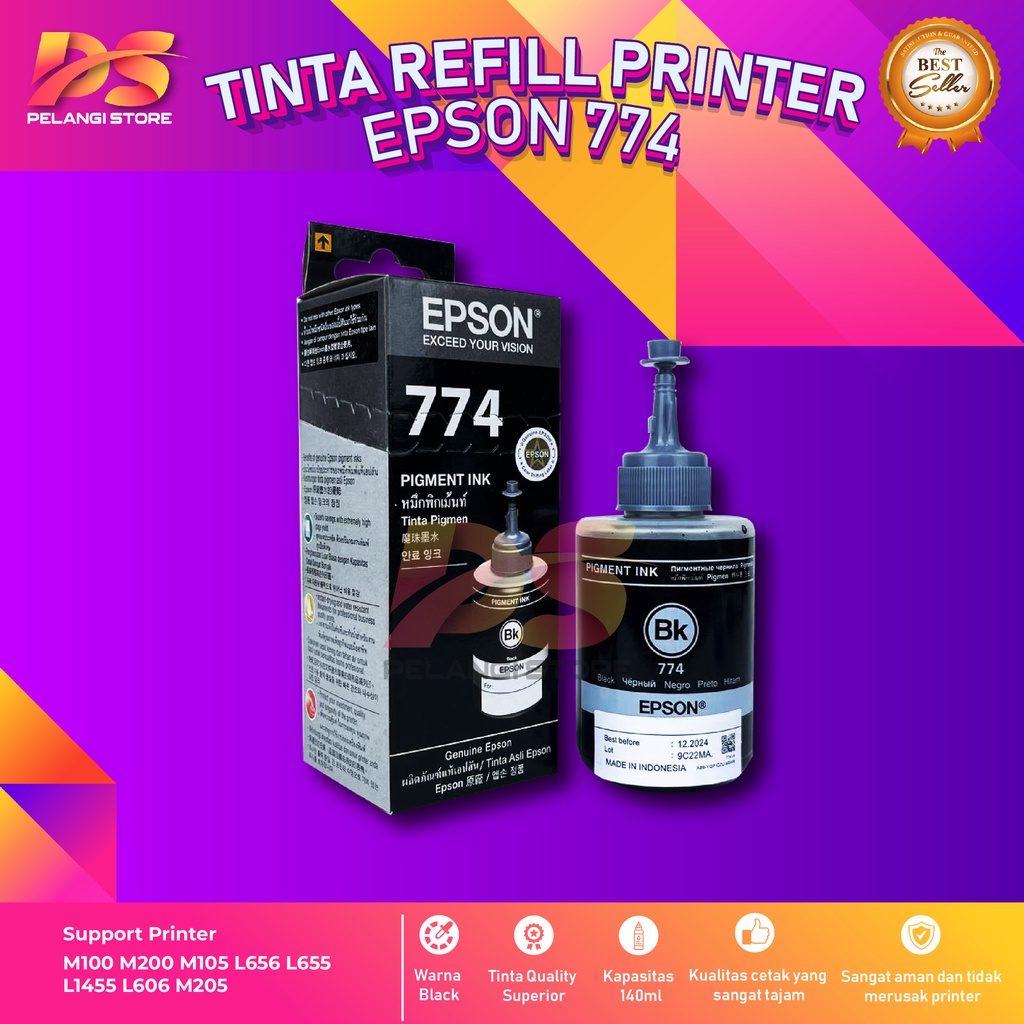 Tinta Epson 774 Black Tinta Printer M100 M200 M105 L656 L655 L1455 L606 M205 Dus Baru